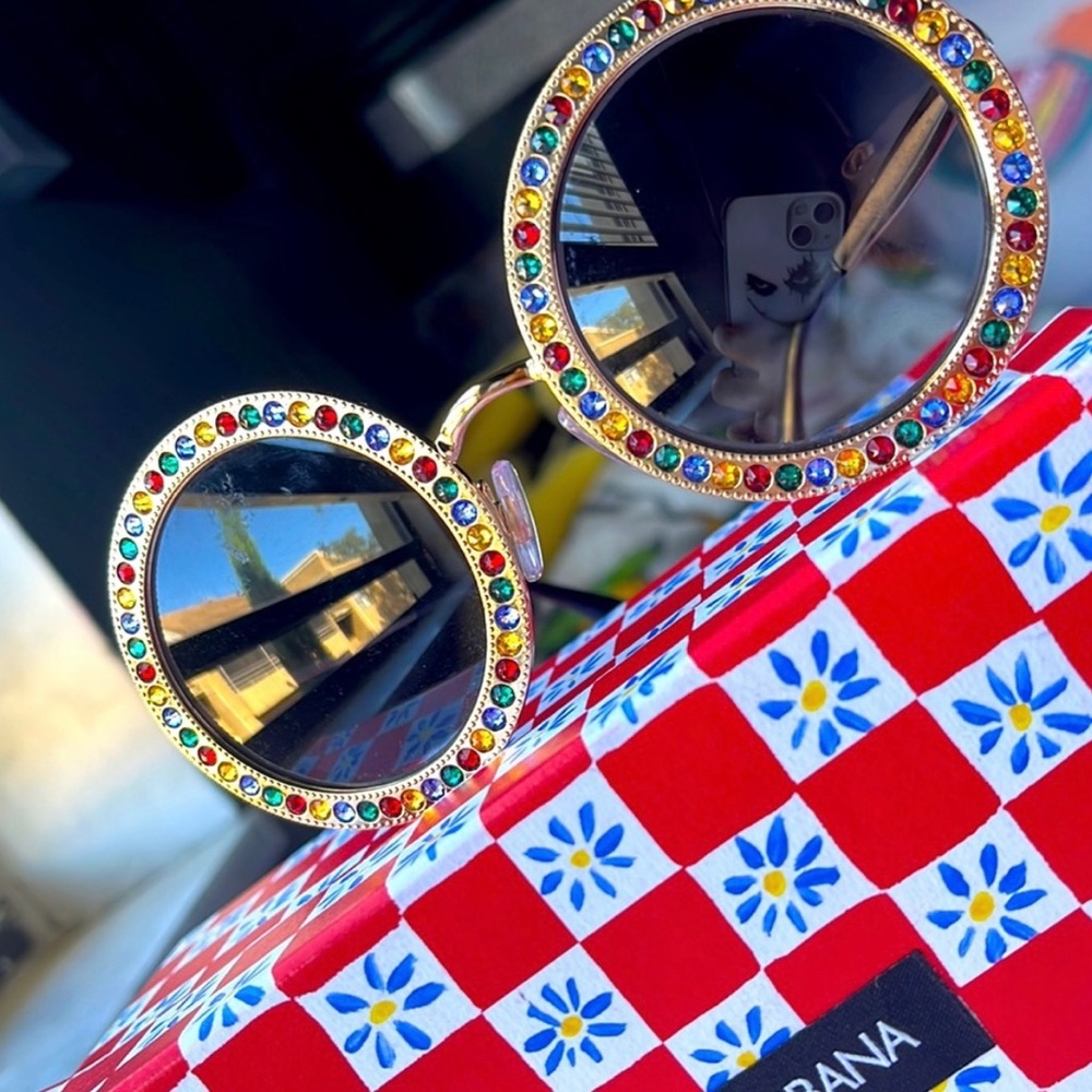 Dolce & Gabbana Gold Jeweled Round Sunglasses - New & Authentic RARE